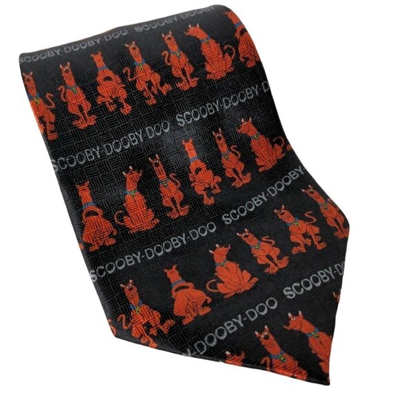 Vintage 2001 Scooby Doo Print Cartoon Network Hanna Barbera Novelty Silk Necktie - Picture 1 of 7
